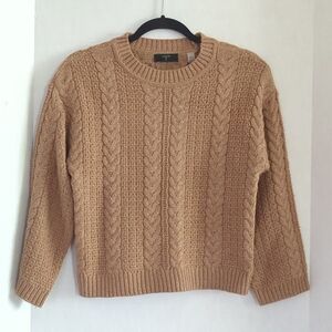 T Tahari Golden Brown Chain Cable Knit 3/4 Sleeve Pullover Sweater Size XS
